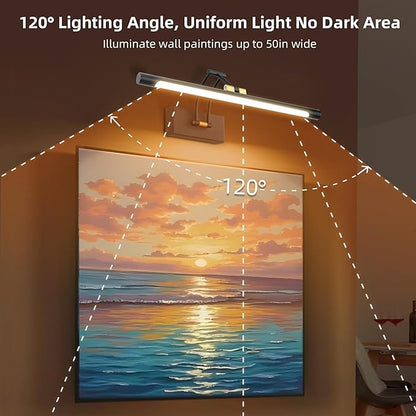 16“ Picture Lights for Wall, 8000mAh Rechargeable Wireless Picture Light with Remote, Dimmable 3 Colors LED Art Lighting for Paintings Frame Poster Dartboard Gallery Light, Black Gold
