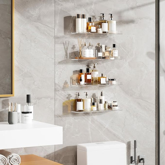 6 Pack Floating Shelves for Wall, 15" Clear Book Shelf, Acrylic Floating Wall Shelf, Display Shelves Organizer for Bathroom, Classroom, Bedroom, Living Room, Kitchen, Room Decor