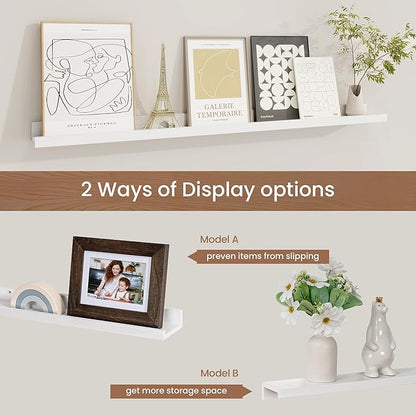 Picture Ledge Shelf, Floating Shelves Set of 2, 36 Inches Solid Wood Nursery Book Shelves for Toys Storage, Kids Bookshelf Wall Mounted for Living Room Bedroom Decor Books Photo Frames, White