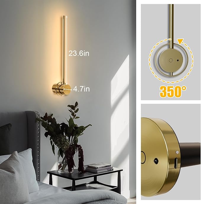 Wireless Wall Sconces Set of Two, 23.6