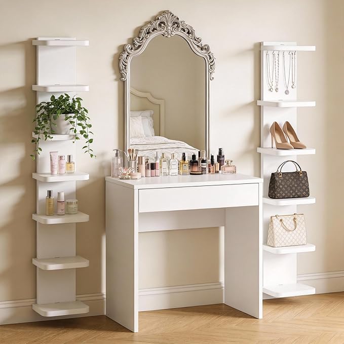 Versatile 7 Tier Wall Shelf Unit, White Floating Shelves with Rounded Corners, Vertical Lack Wall Shelf for Bedroom Living Room Home Decor Display Organizer