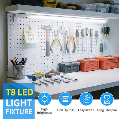 CNSUNWAY LED Shop Lights 2FT, 20W 5000K Daylight White Under Cabinet Lighting, V-Shaped Linkable T8 Tube Light Fixtures, Shop Light for Workbench, Kitchen, Workshop, ETL Listed(6 Pack)