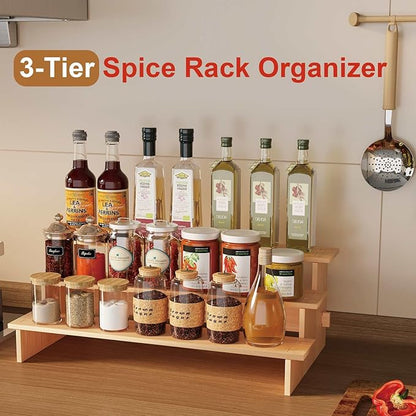 JinDoWin 3 Tiered Spice Rack Organizer for Cabinet,Spice Organization for Cabinet, Seasoning Organizer,Spice Shelf and Spice Organizer for Cabinet,Pantry Organizers and Storage (2 Pack, Medium)