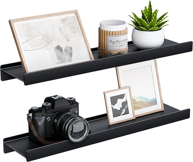 Floating Shelves for Wall, Wall Mounted Shelves with Lip for Storage, Metal Display Shelves for Home Decor, Kitchen/Living Room/Bedroom/Bathroom Shelf, Black 20 inch 2 Pack