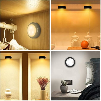 HOLKPOILOT Puck Lights with Remote Control, LED Under Cabinet/Under Counter Light Battery Operated, Closet Light Dimmable, Stick On Lights(6PACK)