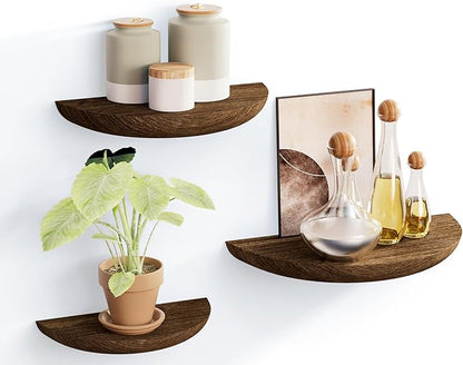 Solid Wood Half Round Floating Wall Shelves | Elegant Floating Shelves, Elevate Your Space. Perfect for Living Rooms, Bathrooms, Bedrooms, Offices, Children's Rooms Brown