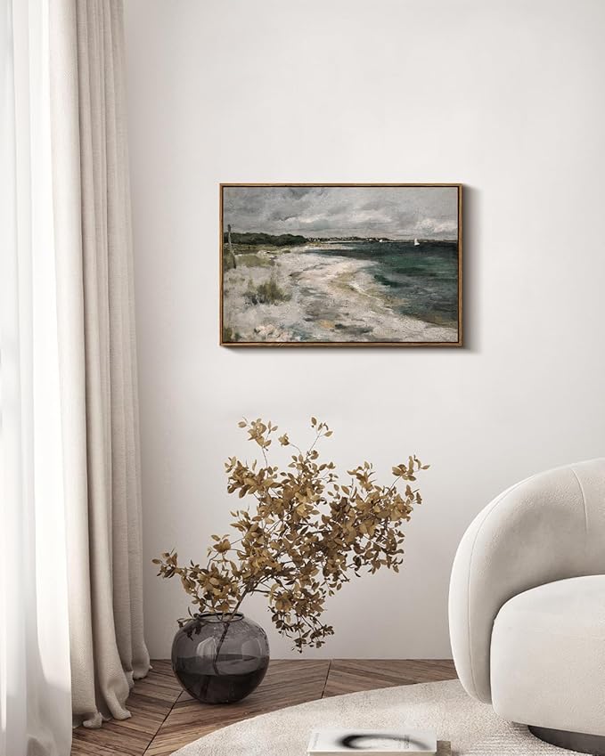 InSimSea Framed Canvas Wall Art Vintage Decor, Large Coastal Wall Art, Seaside Painting Prints, Modern French Country Farmhouse Decorations, Rustic Wall Decor for Living Room Bedroom, 20