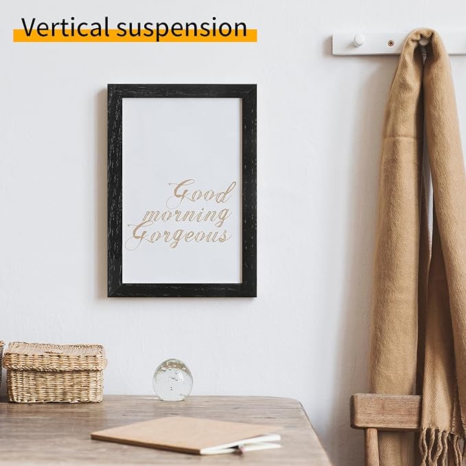 puthiac 5x7 Solid Oak Wood Picture Frame, Fits 4x6 with Mat or 5x7 Without Mat, Wall or Tabletop Display with Stand, Vertical or Horizontal, Plexi Front, 3 Pack, Black