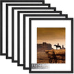 A PLUS MAX 11x14 Picture Frame Set of 6, Engineered Wood Frame Display Photo 8x10 with Mat or 11 x 14 without Mat, 11by14 Frame with Black Wood Grain for Wall - 6 Pack/Black/11 x14