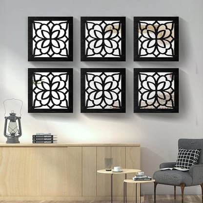 2 PCS Square Wall Mirror,Rustic Farmhouse Wall Mirrors,12 inch Small Mirror Art (style2 Black)