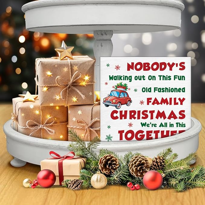 Funny Christmas Vacation Sign Decor, Christmas Decorations Indoor, Winter Holiday Wooden Sign Rustic Home Shelf Desk Decor 5 x 5 Inches