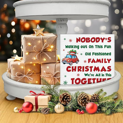 Funny Christmas Vacation Sign Decor, Christmas Decorations Indoor, Winter Holiday Wooden Sign Rustic Home Shelf Desk Decor 5 x 5 Inches