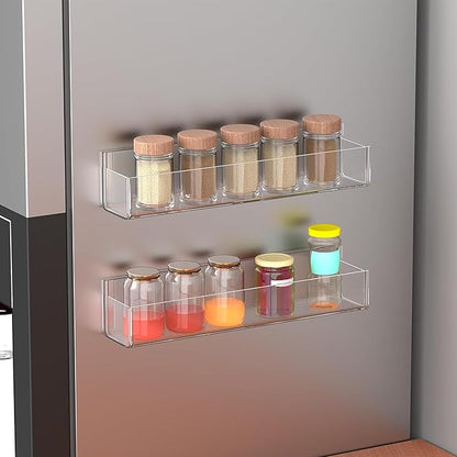 PMMASTO Adhesive Acrylic Spice Rack Organizer for Wall with Nano Double Sided Tape, Spice Shelf Organization for Kitchen Cabinet Door/Pantry Door, Wall Mount Seasoning Rack (Clear-2 Pack)