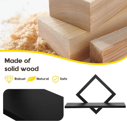 Floating Shelves for Wall,Decorative Wall Shelf,Hanging Shelf for Plants Storage Display Holder,Indoor Decor for Living Room Home Office Bathroom Bedroom,Solid Wood,Diamond Shaped,2 Pack(Black)