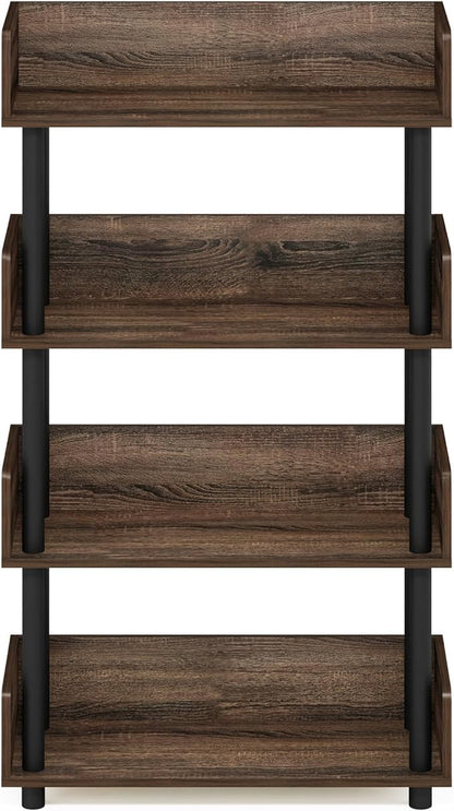 Furinno TURN-N-TUBE 4-Tier Display Shelf, Storage Shelves, Book Shelf, Open Shelves with Rounded Corner Top Edges, for Organization and Storage, Living Room, Home Office, Walnut