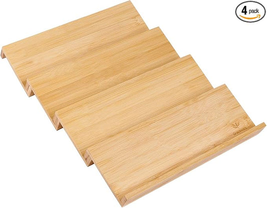 Bamboo Spice Drawer Organizer, 4 Tier Stackable Spice Rack for Cabinet, Seasoning Storage Organization，13'' Wide