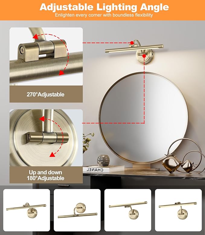 Picture Light for Wall, Battery Operated Art Light, Picture Frame Light with Remote & Timer, Cordless Wall Light with 3 Colors Modes for Pantings, Photo Gallery(Antique Bronze, 15.7inch)