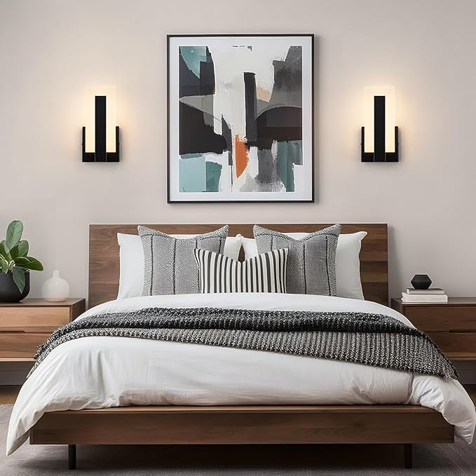 Modern LED Wall Sconce Lighting, 8W Indoor Acrylic Wall Light Set of 2, 3000K Warm White Hardwired Black Wall Mounted Lights for Hallways, Bedrooms, Hallways, Living Room, Home Room Decor
