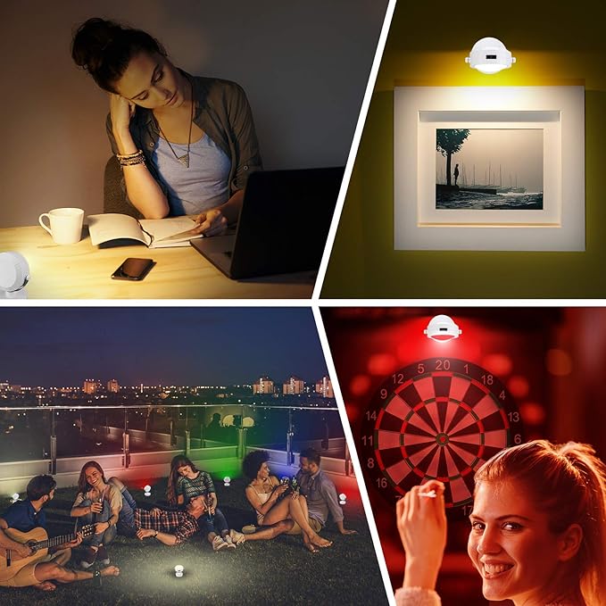 LED Accent Lights Battery Operated,Dimmable Picture Light with Remote,12 Color Changing Art Lights,Cordless Puck Light with 360°Rotate Lighting Head,Stick on Spotlight for Dartboard, Painting