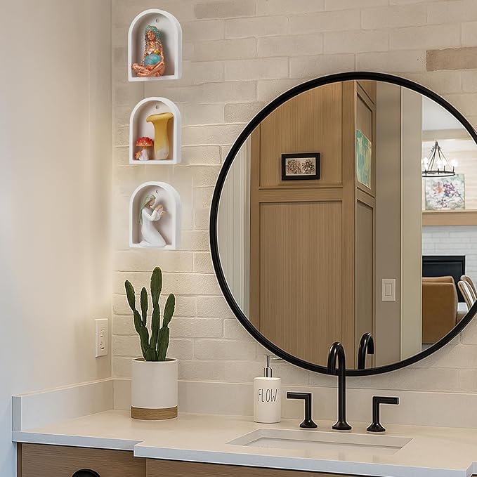 Ripeng 4 Pcs Tiny Arch Shelf 3.5 x 2.5 Inch Mini Floating Wall Shelves Small Wall Shelf Boho Farmhouse and Retro Storage for Bedroom Living Room Kitchen Bathroom Picture Frames Plants