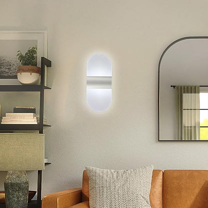 Modern Wall Sconces,2 PCS Acrylic LED Wall Lamp for Living Room Bedroom Hallway,Rechargeable USB Battery Operated,Adjustable Light,Bedside Lights,Touch Control Switch White Light(Arc-Shaped)