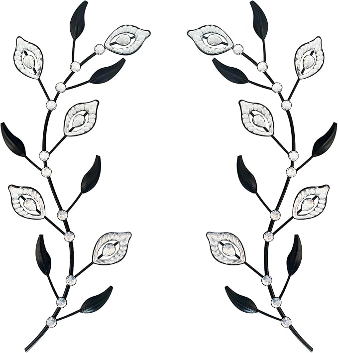 sxnzequnze 2 Pcs Metal Leaf Wall Art Crystal Bling Decorations Silver Leaves 3D Iron Handmade Home Decor Hanging Minimalist Accents Modern Set for Living Room Bathroom Bedroom Dining Room Hallway