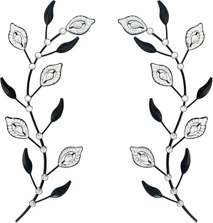 sxnzequnze 2 Pcs Metal Leaf Wall Art Crystal Bling Decorations Silver Leaves 3D Iron Handmade Home Decor Hanging Minimalist Accents Modern Set for Living Room Bathroom Bedroom Dining Room Hallway