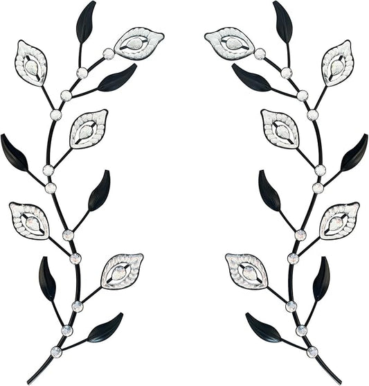 sxnzequnze 2 Pcs Metal Leaf Wall Art Crystal Bling Decorations Silver Leaves 3D Iron Handmade Home Decor Hanging Minimalist Accents Modern Set for Living Room Bathroom Bedroom Dining Room Hallway