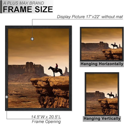 A PLUS MAX 17x22 Picture Frame Set of 3, Black Engineered Wood Frame for 17 x 22 Inch Picture Poster Photo, Light Weight 17 by 22 Frame with Wood-grain for Wall - 3 Pack/Black/17 x22