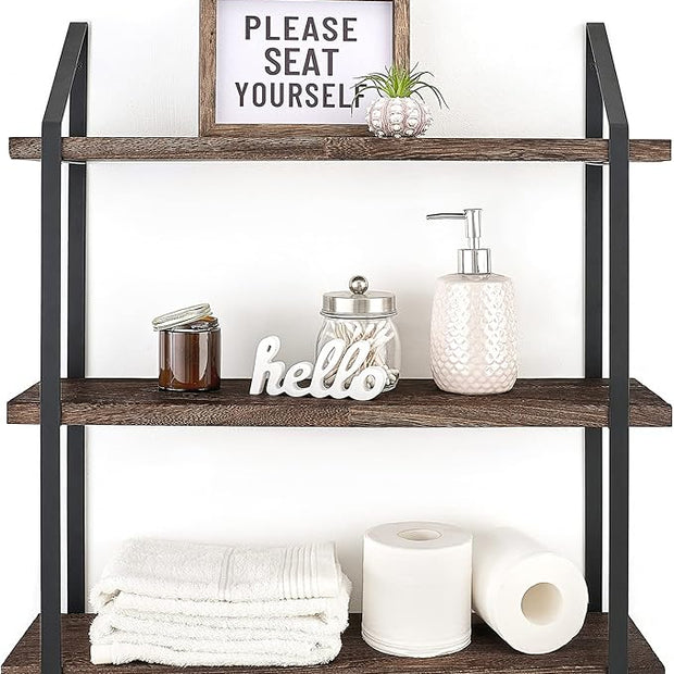 Mkono Floating Wall Shelf 3 Tier 23.5 Inch Rustic Wood Hanging Book Shelf Bathroom Mounted Shelving Storage Display Shelves for Living Room Bedroom Kitchen Office