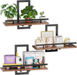 Floating Shelves for Wall to Hold Plants and Small Decor, 15.8 Inch Wall Mounted Shelves Set of 3, Easy to Mount Book Shelf for Bedroom, Living Room, Bathroom, Kitchen, Rustic Brown