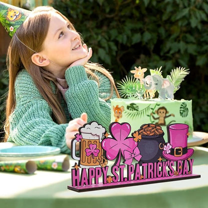 St Patricks Day Decor for Table Happy St Patrick's Day Coffees Bar Decoration Wooden Centerpieces Rustic Farmhouse Sign for Tabletop Home Shelf St Patricks Day Party Decoration Green