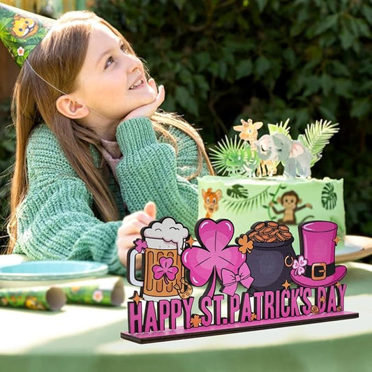 St Patricks Day Decor for Table Happy St Patrick's Day Coffees Bar Decoration Wooden Centerpieces Rustic Farmhouse Sign for Tabletop Home Shelf St Patricks Day Party Decoration Green