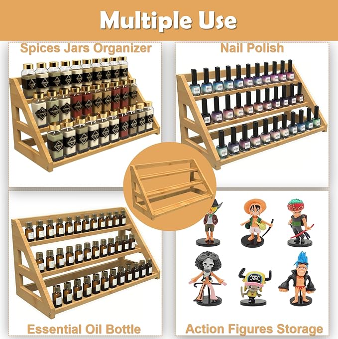 Spice Rack - Bamboo Spice Rack Organizer for Cabinet Countertop