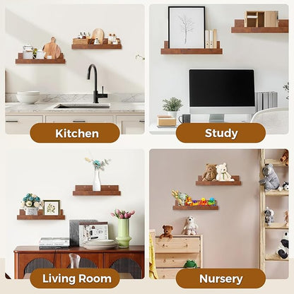 Muzilife 55" Large Floating Wall Ledge Shelves with Lip - Set of 2 Rustic Wood Floating Shelves - Honey Brown Wall Mounted Picture Ledge for Office, Bathroom, Bedroom, Living Room, Kitchen