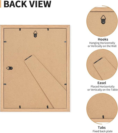 8x10 Picture Frame Set of 4, Displays 5x7 with Mat or 8x10 Without Mat, Photo Frames for Wall Hanging or Tabletop, Includes HD Plexiglass, Light Wood Grain