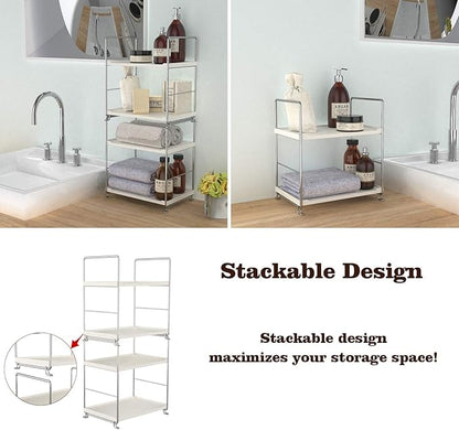 Plastic/Metal Freestanding Stackable Organizer Shelf,Bathroom Countertop Storage Shelf Cosmetic Organizer Holder Kitchen Spice Rack,2-Tier Standing Rack (Silver)