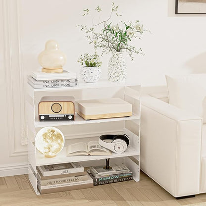 Adjustable Metal Bedside Shelf – Stackable Shelf for Bedroom, Living Room, Office, Space-Saving Storage Organizer, Easy Assembly，Sleek Matches Any Decor(1PACK/White)