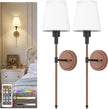 DORESshop Battery Operated Wall Sconce Set of 2, Wireless Wall Light Easy to Install, 7 Color Rechargeable Wall Sconces, Sconce Wall Decor Set of 2 for Bedroom, Living Room, Black and Wood, 24.6in