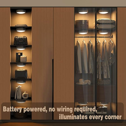 ILYXY Puck Lights With Remote, 3 Pack LED Under Cabinet Lighting, Dimmable Push Battery Operated Wireless Under Counter for Kitchen, Multicolor Transformation Stick On, Shiny White