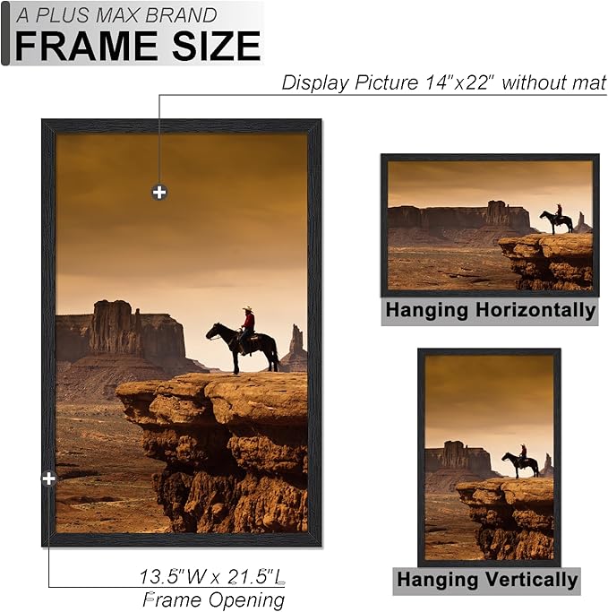 A PLUS MAX 14x22 Picture Frame Set of 3, Black Engineered Wood Frame for 14 x 22 Inch Picture Poster Photo, Light Weight 14 by 22 Frame with Wood-grain for Wall - 3 Pack/Black/14 x22