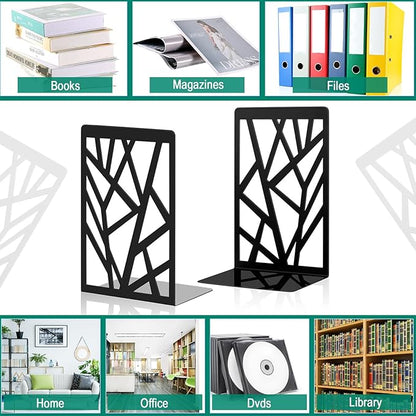 Zonon 6 Pcs Heavy Duty Bookends Decorative Black Metal Bookends for Shelves Book Divider Geometrical Holder Art Design Book Stopper for Home Office School