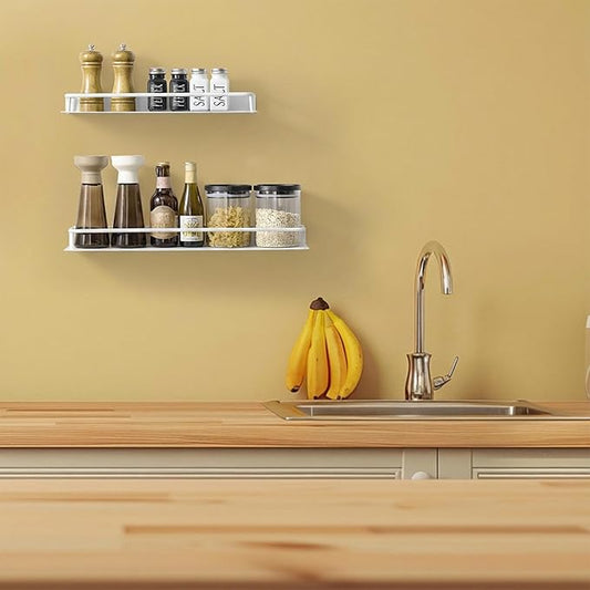 Metal Wall Shelf, Metal Floating Shelf, Black Floating Shelf, Small Shelf for Wall, Display Shelves for Bathroom Bedroom Kitchen (White, 12Inch)