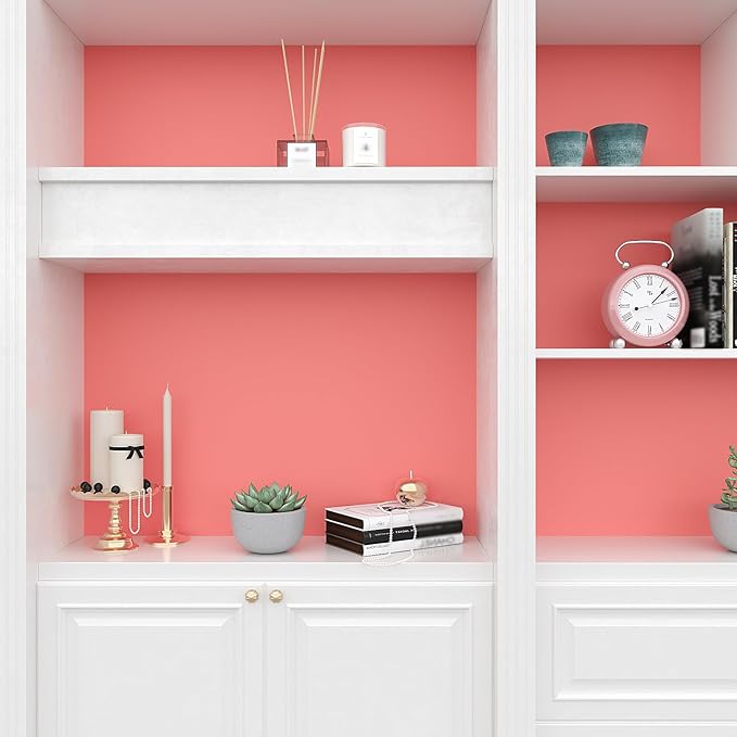 VEELIKE Thick Salmon Pink Peel and Stick Wallpaper Coral Pink Contact Paper for Cabinets Furniture Nursery Decor 24''x354'' Renter Friendly Self Adhesive Peach Color Wallpaper for Bedroom Girls Room
