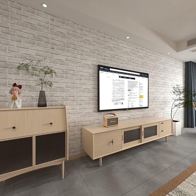 Cohoo Home Brick Wallpaper Peel and Stick Contact Paper 120inL 18inW Faux 3D Brick Contact Paper for Wall White Gray Self Adhesive Removable Wallpaper Backsplash Bedroom Wall Sticky Waterproof Thick