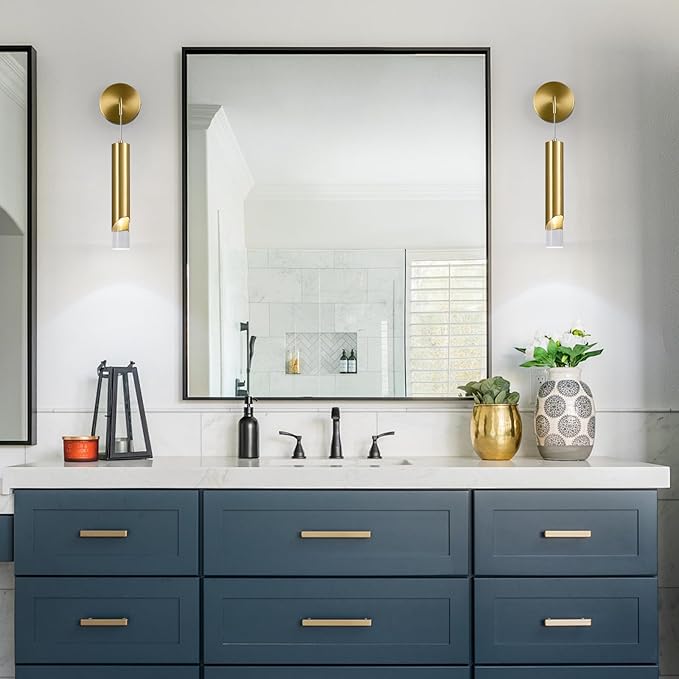 Gold Wall Sconces Set of Two Modern LED Wall Lights Acrylic Wall Lighting Bathroom Vanity Light Fixture Indoor Wall Fixture for Bedroom Bedside Living Room Corridor Hallway