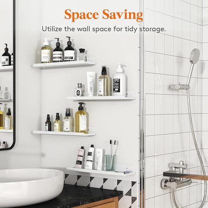 Lifewit Floating Shelves for Bathroom, 15" Clear Wall Organizer for Makeup, Perfume, Figures, Photo, Decor Shelf for Nursery, Living Room, Bedroom, Kitchen, Over Toilet Storage Rack, White, 10 Pack