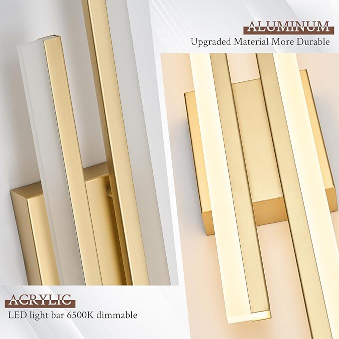 LED Wall Sconce Gold Modern Remote Wall Light Fixtures for Living Room, Dimmable LED Vanity Light Indoor Remote Wall Sconce for Bedside Bedroom Bathroom Dining Room, 31.5inch 1 Pack