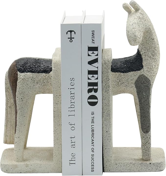 Lukitas Abstract Horse Decorative Bookends Heavy Duty, Modern Minimalist Nordic Ornaments for Office Home Bookshelf Decor, Resin 11''