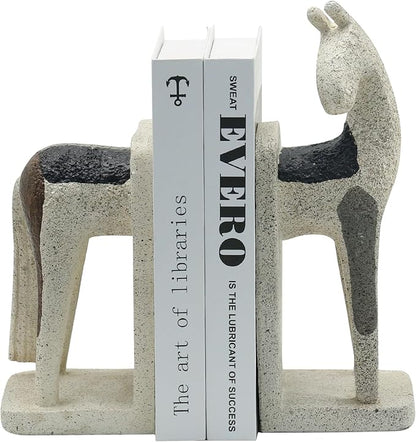 Lukitas Abstract Horse Decorative Bookends Heavy Duty, Modern Minimalist Nordic Ornaments for Office Home Bookshelf Decor, Resin 11''